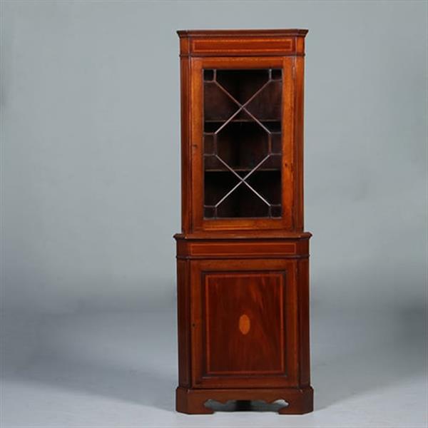Grote foto smalle regency hoekkast met afneembaar kroontje ca 1815 mahonie met inlegwerk no.283015 antiek en kunst stoelen en banken