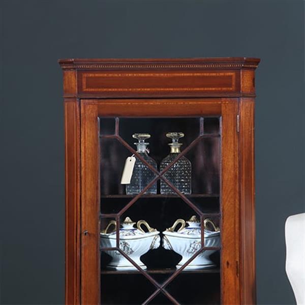 Grote foto smalle regency hoekkast met afneembaar kroontje ca 1815 mahonie met inlegwerk no.283015 antiek en kunst stoelen en banken