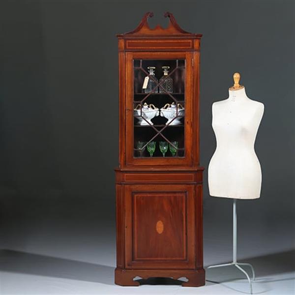Grote foto smalle regency hoekkast met afneembaar kroontje ca 1815 mahonie met inlegwerk no.283015 antiek en kunst stoelen en banken