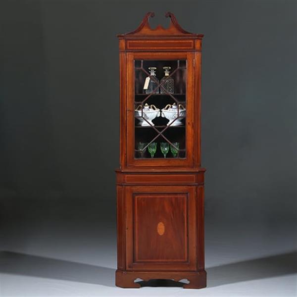 Grote foto smalle regency hoekkast met afneembaar kroontje ca 1815 mahonie met inlegwerk no.283015 antiek en kunst stoelen en banken