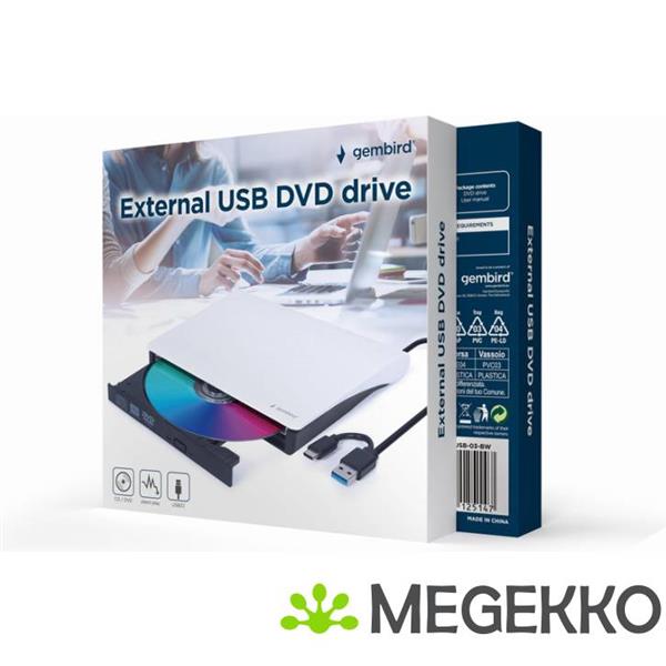 Grote foto gembird dvd usb 03 bw optisch schijfstation dvdrw zwart wit computers en software overige computers en software