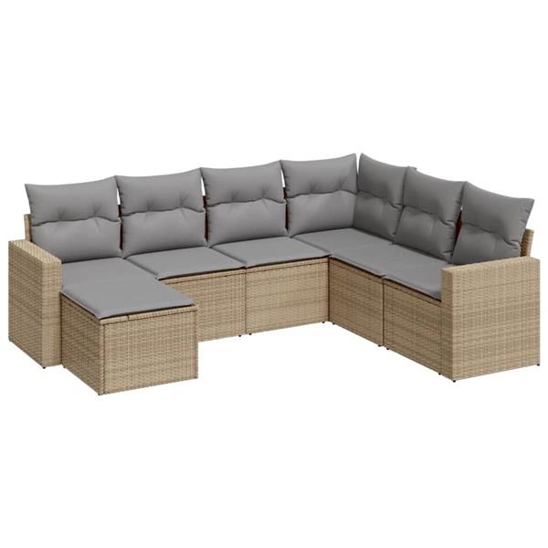 Grote foto vidaxl 7 delige loungeset met kussens poly rattan beige tuin en terras tuinmeubelen