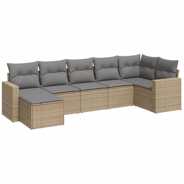 Grote foto vidaxl 7 delige loungeset met kussens poly rattan beige tuin en terras tuinmeubelen