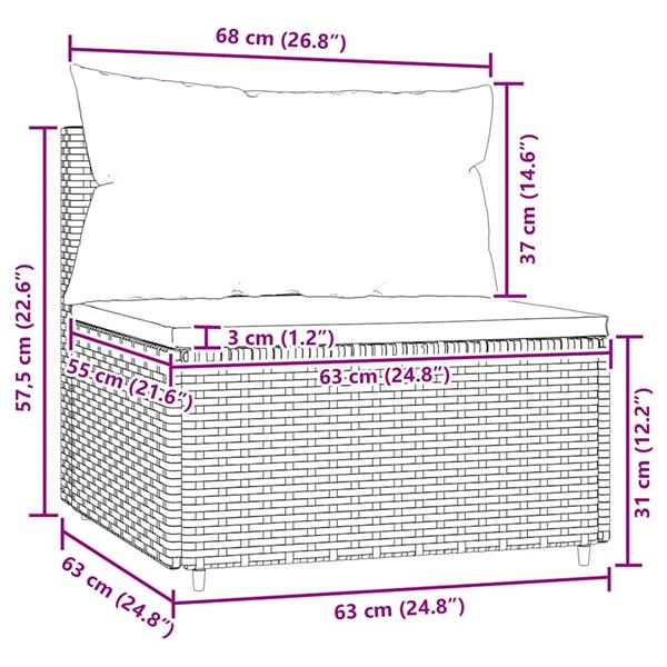Grote foto vidaxl tuinmiddenbank met kussens poly rattan grijs tuin en terras tuinmeubelen