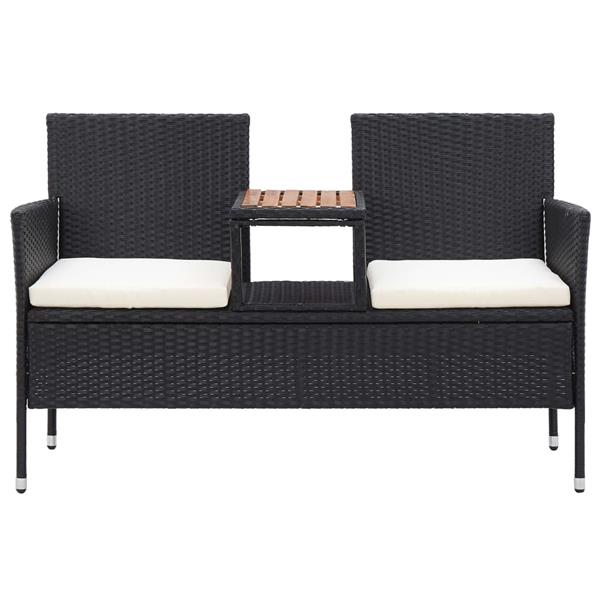 Grote foto vidaxl tuinbank 2 zits met tafeltje 143 cm poly rattan zwart tuin en terras tuinmeubelen