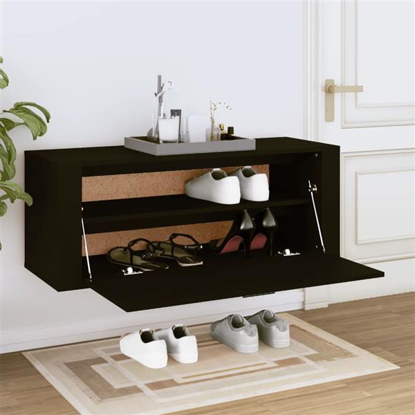 Grote foto vidaxl wandschoenenkast 100x35x38 cm bewerkt hout zwart huis en inrichting overige