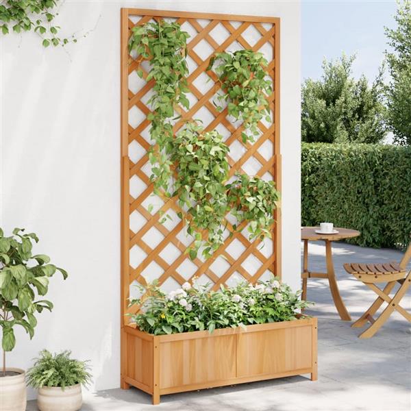Grote foto vidaxl plantenbak met latwerk massief vurenhout bruin tuin en terras overige tuin en terras