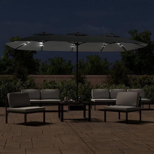 Grote foto vidaxl parasol dubbel dak met led 449x245 cm antracietkleurig tuin en terras overige tuin en terras
