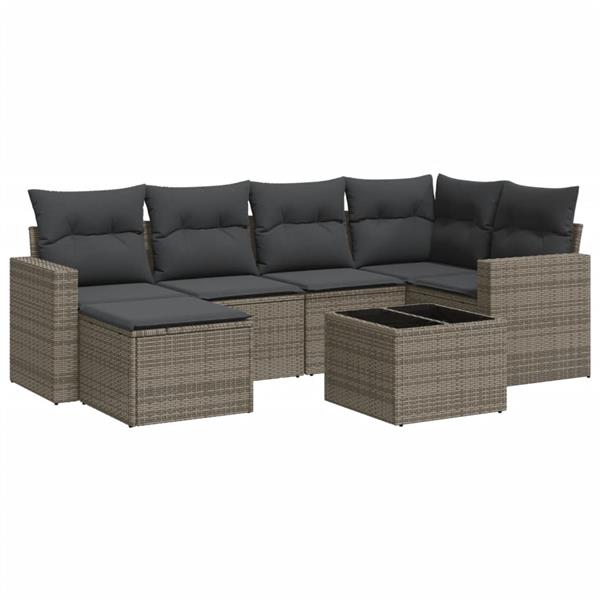 Grote foto vidaxl 7 delige loungeset met kussens poly rattan grijs tuin en terras tuinmeubelen