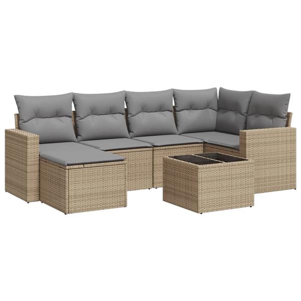 Grote foto vidaxl 7 delige loungeset met kussens poly rattan beige tuin en terras tuinmeubelen