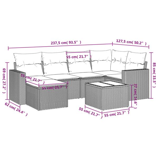 Grote foto vidaxl 7 delige loungeset met kussens poly rattan beige tuin en terras tuinmeubelen