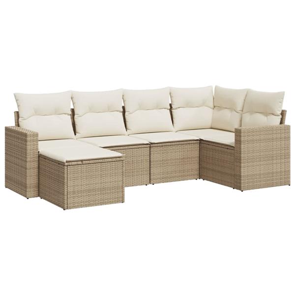 Grote foto vidaxl 6 delige loungeset met kussens poly rattan beige tuin en terras tuinmeubelen