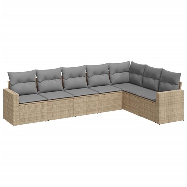 Grote foto vidaxl 7 delige loungeset met kussens poly rattan beige tuin en terras tuinmeubelen