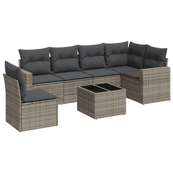 Grote foto vidaxl 7 delige loungeset met kussens poly rattan grijs tuin en terras tuinmeubelen