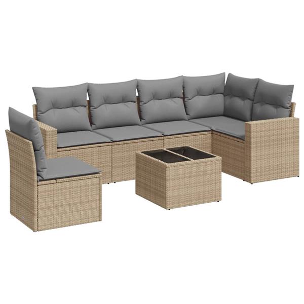 Grote foto vidaxl 7 delige loungeset met kussens poly rattan beige tuin en terras tuinmeubelen