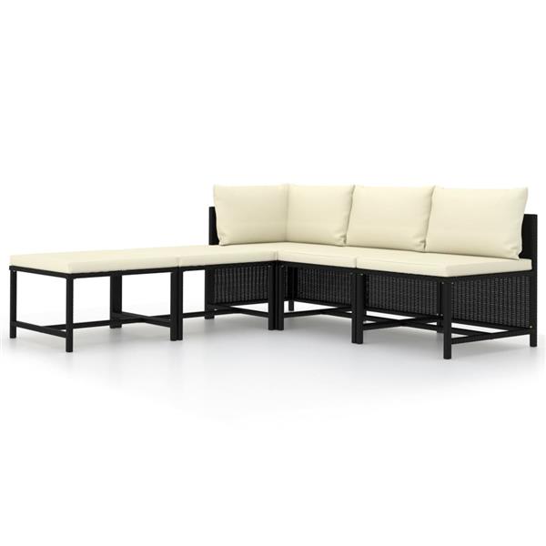 Grote foto vidaxl 5 delige loungeset met kussens poly rattan zwart tuin en terras tuinmeubelen