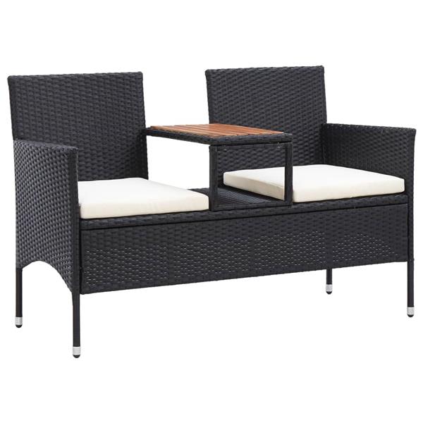 Grote foto vidaxl tuinbank 2 zits met tafeltje 143 cm poly rattan zwart tuin en terras tuinmeubelen
