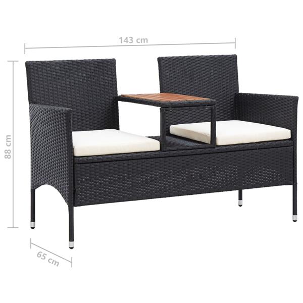 Grote foto vidaxl tuinbank 2 zits met tafeltje 143 cm poly rattan zwart tuin en terras tuinmeubelen