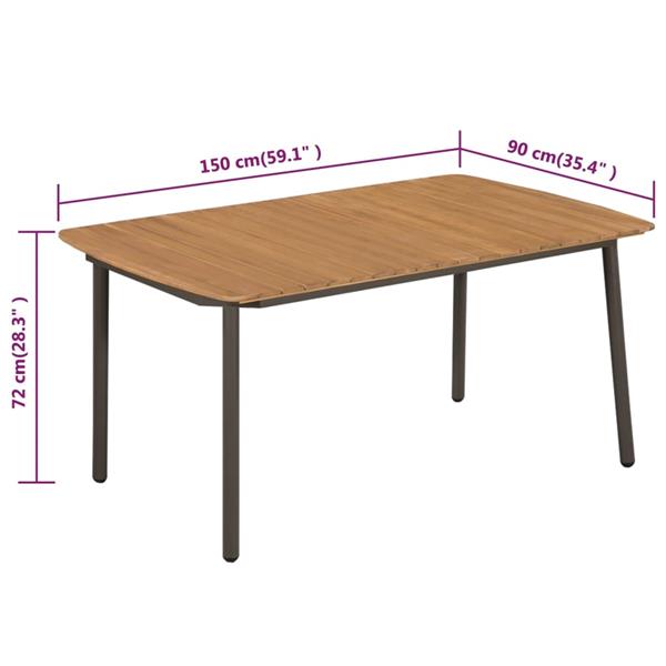 Grote foto vidaxl tuintafel 150x90x72 cm massief acaciahout en staal tuin en terras tuinmeubelen