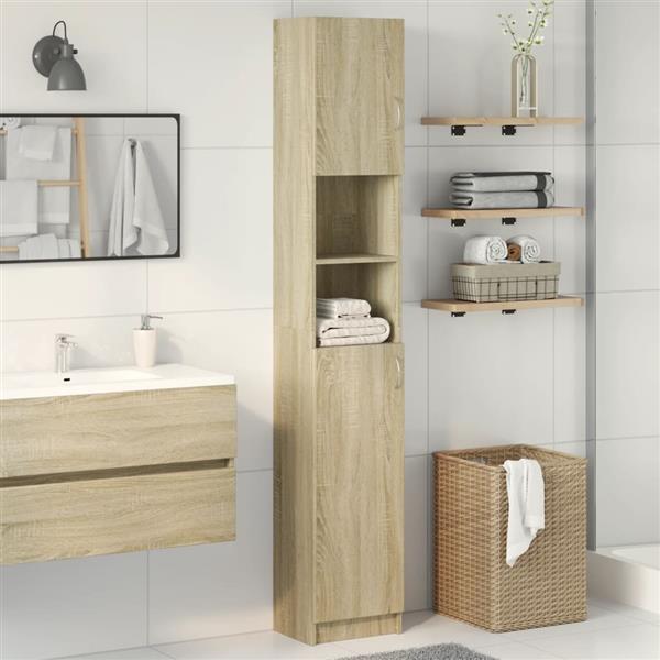 Grote foto vidaxl badkamerkast 32x25 5x190 cm spaanplaat sonoma eikenkleurig huis en inrichting complete badkamers