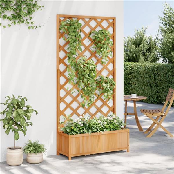 Grote foto vidaxl plantenbak met latwerk massief vurenhout bruin tuin en terras overige tuin en terras