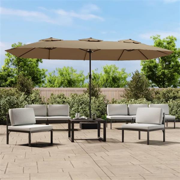 Grote foto vidaxl parasol dubbel dak met led 449x245 cm taupe tuin en terras overige tuin en terras