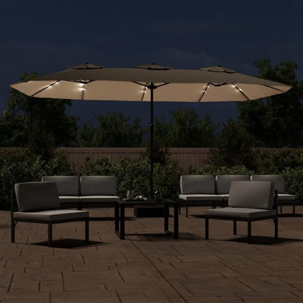 Grote foto vidaxl parasol dubbel dak met led 449x245 cm taupe tuin en terras overige tuin en terras