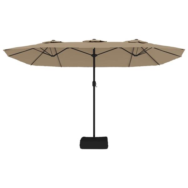 Grote foto vidaxl parasol dubbel dak met led 449x245 cm taupe tuin en terras overige tuin en terras