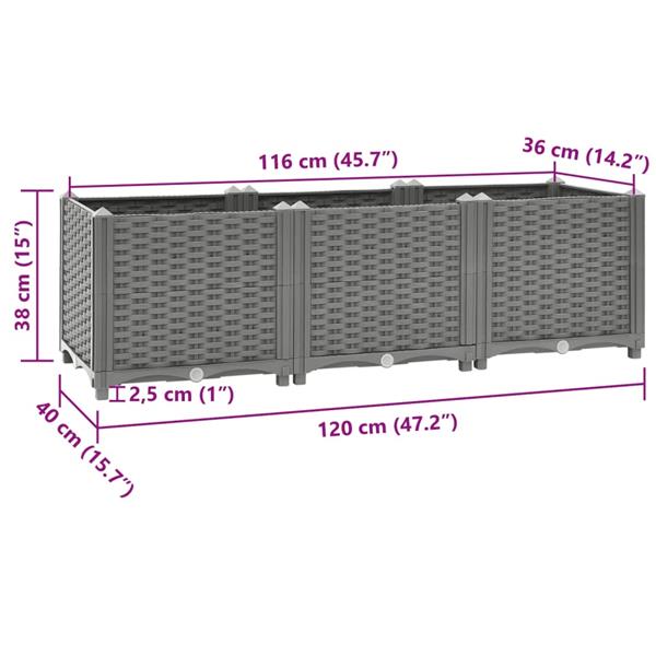 Grote foto vidaxl plantenbak verhoogd 120x40x38 cm polypropeen tuin en terras overige tuin en terras