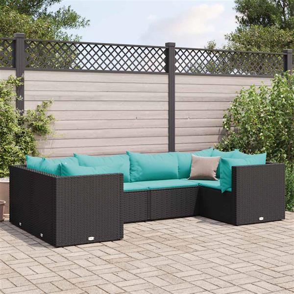 Grote foto vidaxl 6 delige loungeset met kussens poly rattan zwart tuin en terras tuinmeubelen