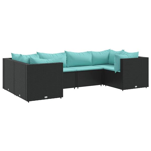 Grote foto vidaxl 6 delige loungeset met kussens poly rattan zwart tuin en terras tuinmeubelen