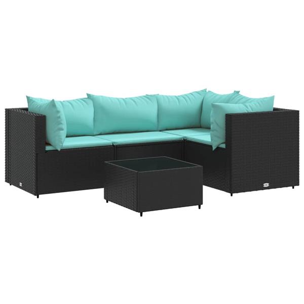 Grote foto vidaxl 5 delige loungeset met kussens poly rattan zwart tuin en terras tuinmeubelen