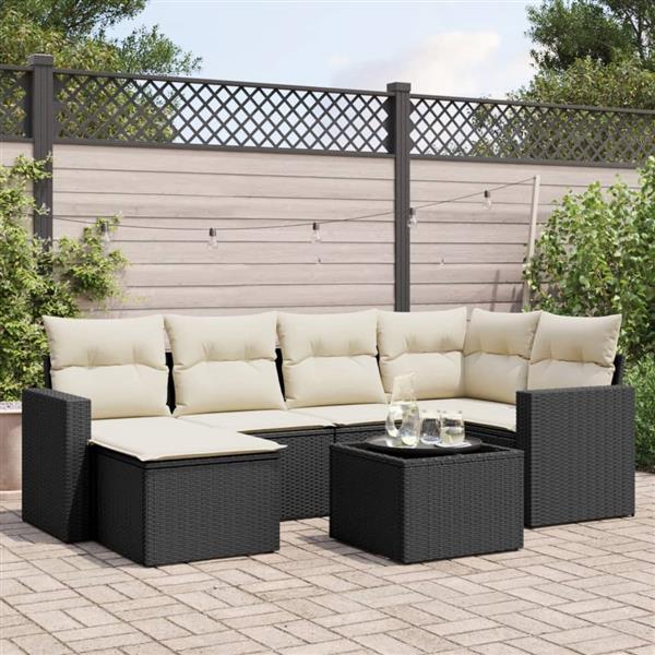 Grote foto vidaxl 7 delige loungeset met kussens poly rattan zwart tuin en terras tuinmeubelen