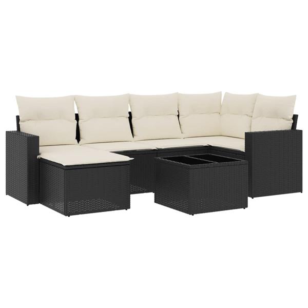 Grote foto vidaxl 7 delige loungeset met kussens poly rattan zwart tuin en terras tuinmeubelen