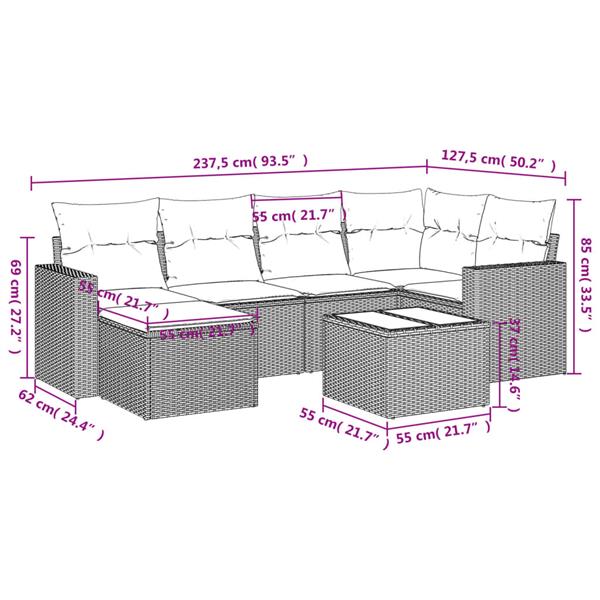 Grote foto vidaxl 7 delige loungeset met kussens poly rattan zwart tuin en terras tuinmeubelen