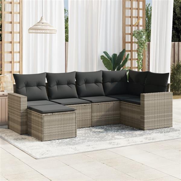 Grote foto vidaxl 6 delige loungeset met kussens poly rattan lichtgrijs tuin en terras tuinmeubelen