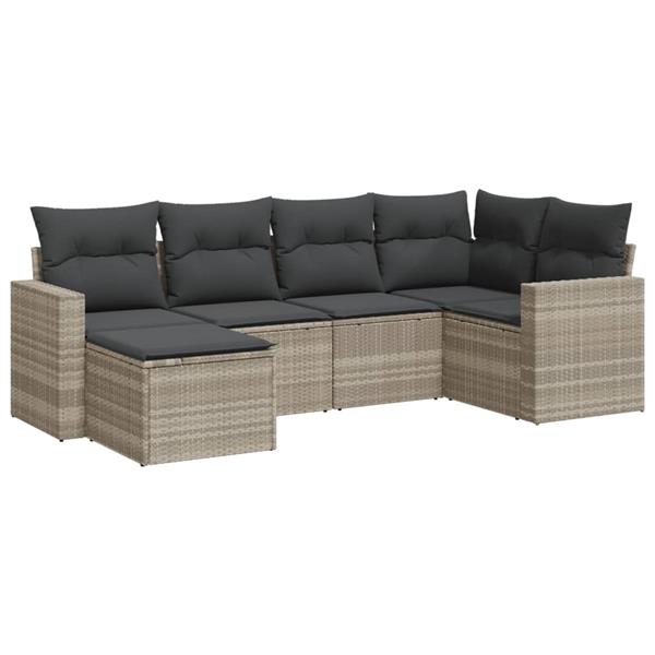 Grote foto vidaxl 6 delige loungeset met kussens poly rattan lichtgrijs tuin en terras tuinmeubelen