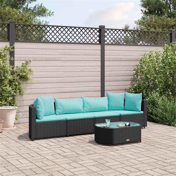 Grote foto vidaxl 5 delige loungeset met kussens poly rattan zwart tuin en terras tuinmeubelen