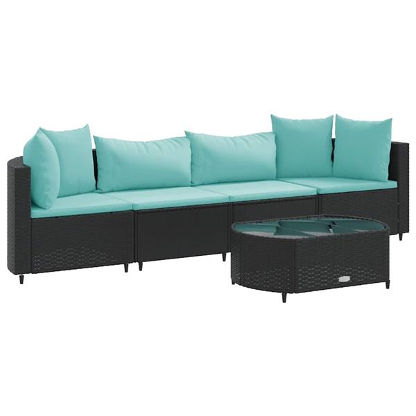 Grote foto vidaxl 5 delige loungeset met kussens poly rattan zwart tuin en terras tuinmeubelen
