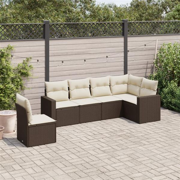 Grote foto vidaxl 6 delige loungeset met kussens poly rattan bruin tuin en terras tuinmeubelen