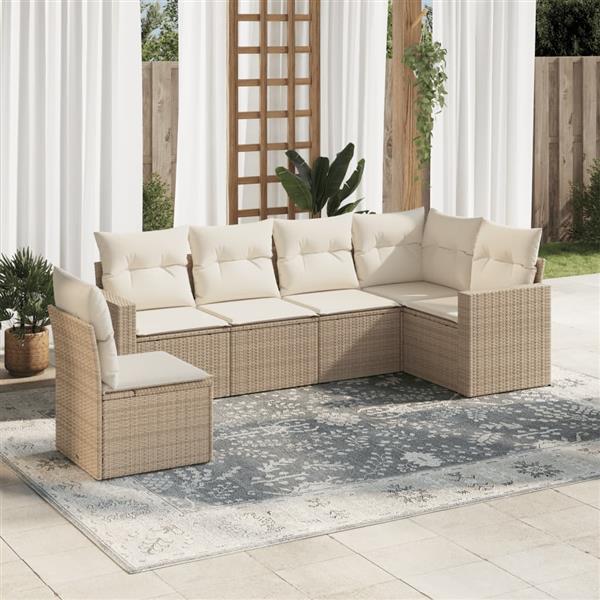Grote foto vidaxl 6 delige loungeset met kussens poly rattan beige tuin en terras tuinmeubelen