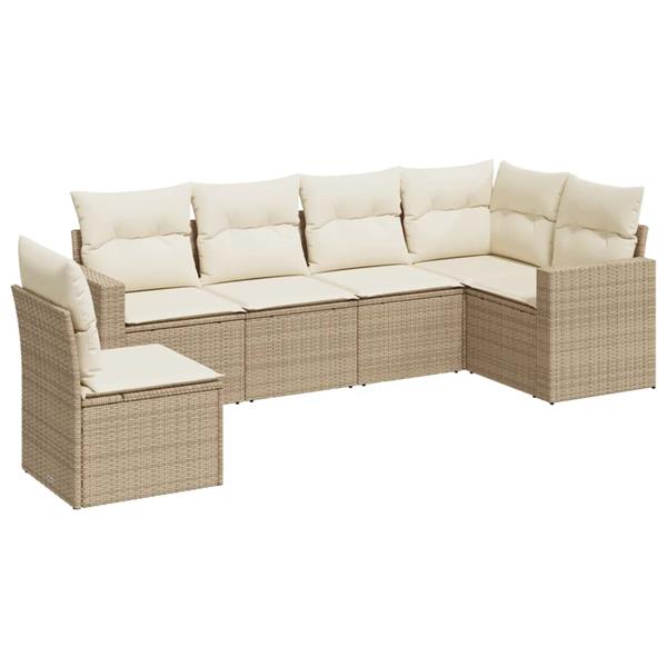 Grote foto vidaxl 6 delige loungeset met kussens poly rattan beige tuin en terras tuinmeubelen