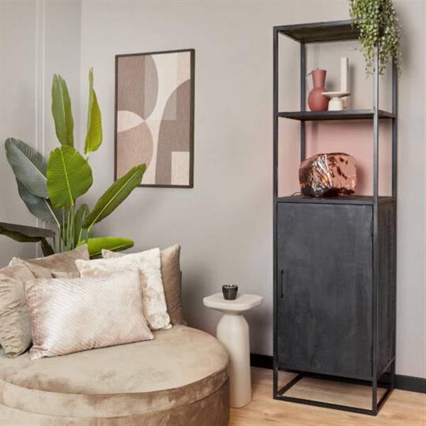Grote foto boekenkast denver black 55 cm 1 deur zwart mangohout en staal huis en inrichting eettafels
