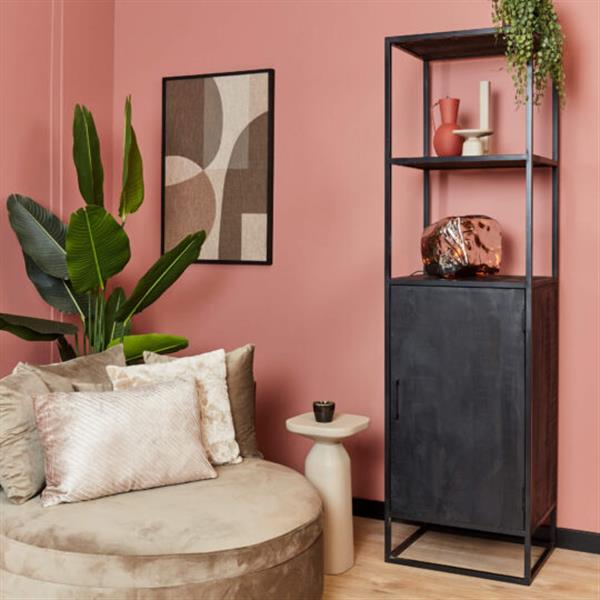 Grote foto boekenkast denver black 55 cm 1 deur zwart mangohout en staal huis en inrichting eettafels