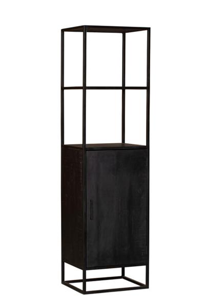 Grote foto boekenkast denver black 55 cm 1 deur zwart mangohout en staal huis en inrichting eettafels