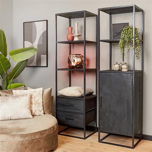 Grote foto boekenkast denver black 55 cm 1 deur zwart mangohout en staal huis en inrichting eettafels