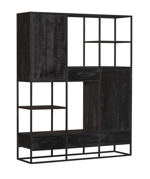 Grote foto vakkenkast denver black xxl 160 cm zwart mangohout en staal huis en inrichting eettafels