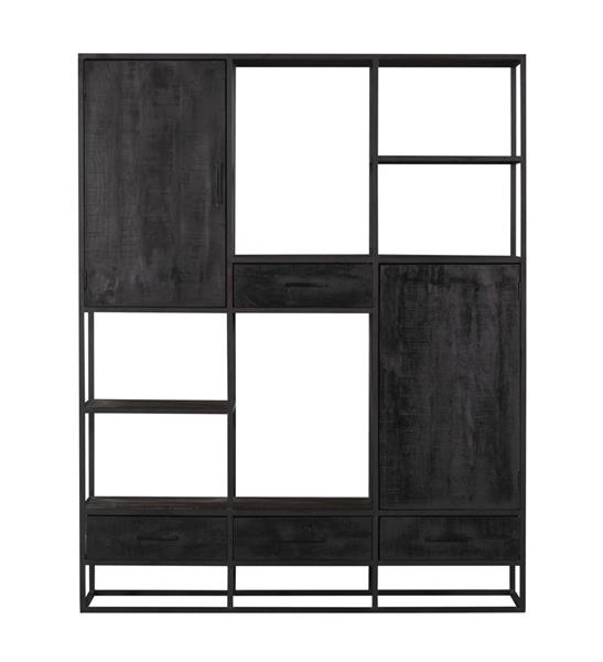 Grote foto vakkenkast denver black xxl 160 cm zwart mangohout en staal huis en inrichting eettafels