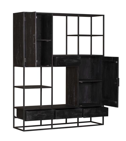 Grote foto vakkenkast denver black xxl 160 cm zwart mangohout en staal huis en inrichting eettafels