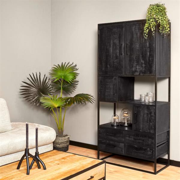 Grote foto vakkenkast denver black 90 cm zwart mangohout en staal huis en inrichting eettafels